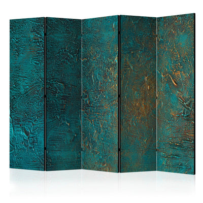 Room divider - Turquoise abstract texture with gold accent, 133627, 225x172 cm ART
