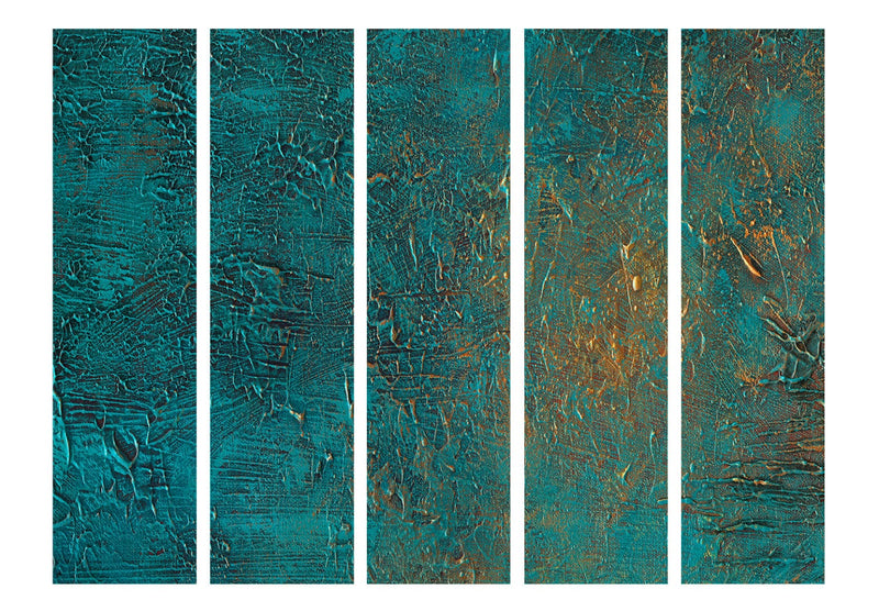 Tilanjakaja - Turkoosi abstrakti tekstuuri kultainen aksentti, 133627, 225x172 cm TAIDE