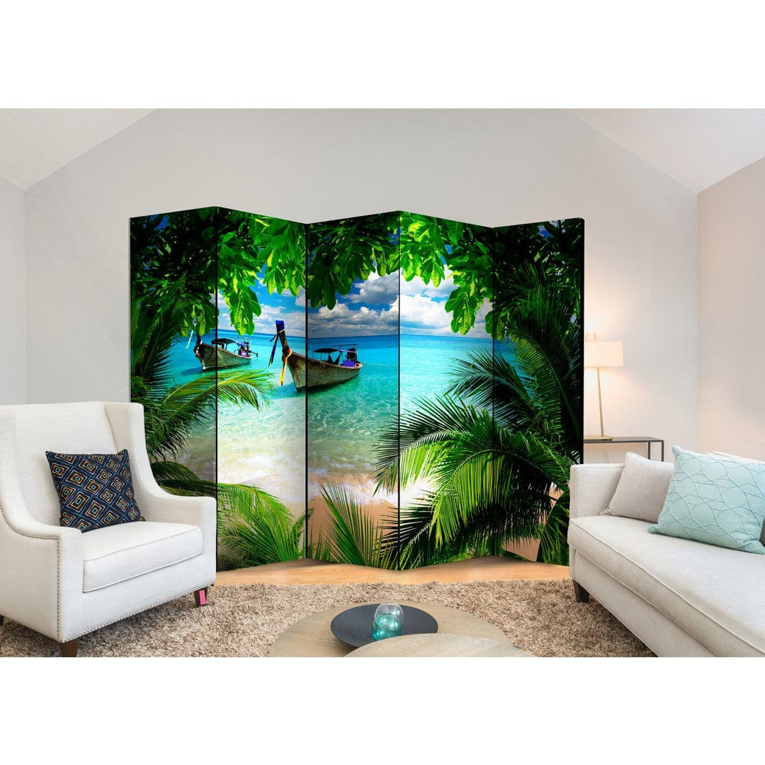 Aizslietnis – palmu lapas un okeāns - Tropu paradīze, 225x172 cm ART