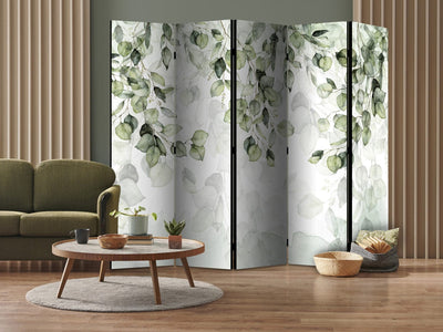 Room divider - Green leaves on white background - watercolour, 150860, 225x172 cm ART