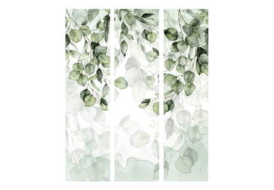 Širma, kambarių pertvara - Žali lapai baltame fone - akvarelė, 150861, 135x172 cm ART