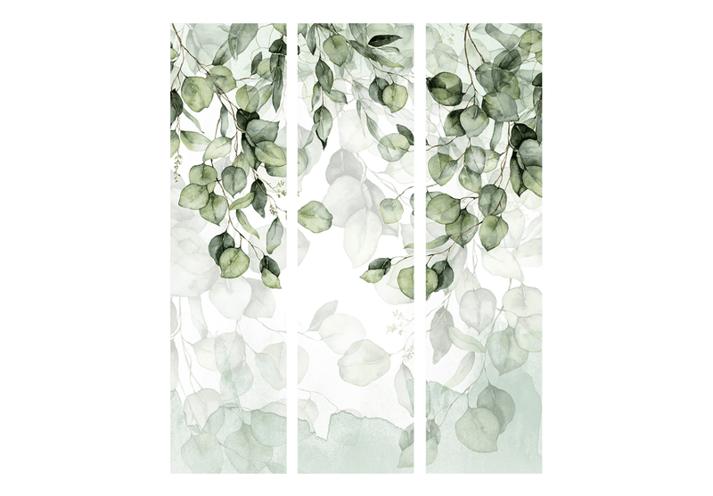 Ширма - Зеленые листья на белом фоне - акварель, 150861, 135x172 см АРТ