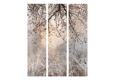 Room divider - twigs with flowers on grey background, 151411, 135x172 cm ART