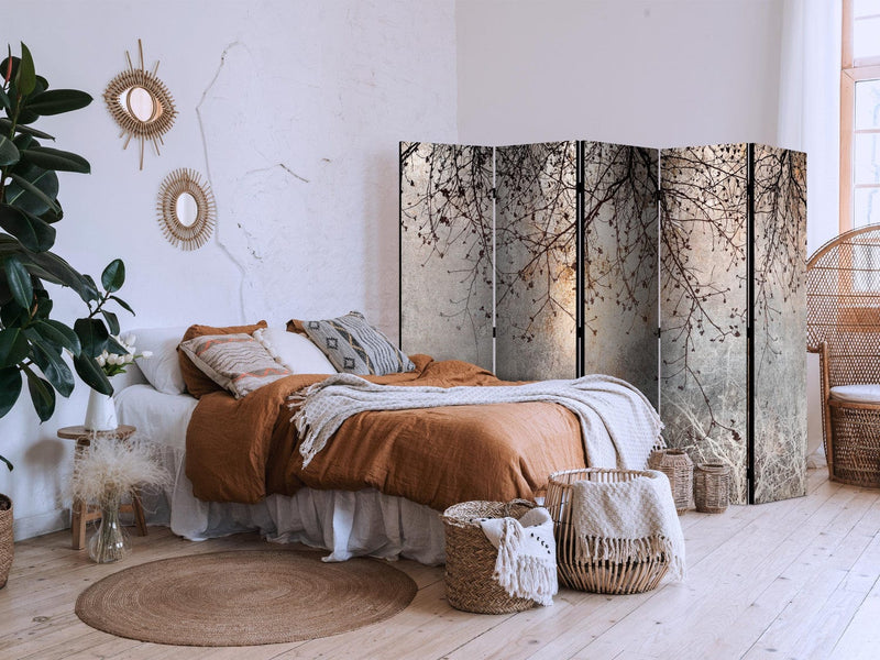 Room divider - twigs with flowers on grey background, 151412, 225x172 cm ART