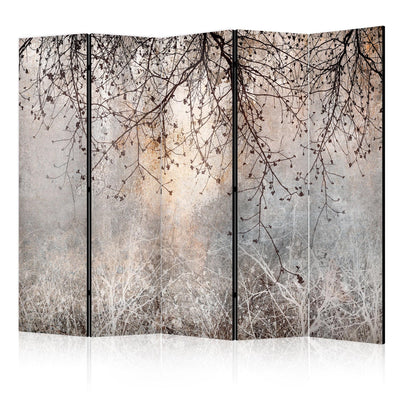 Room divider - twigs with flowers on grey background, 151412, 225x172 cm ART