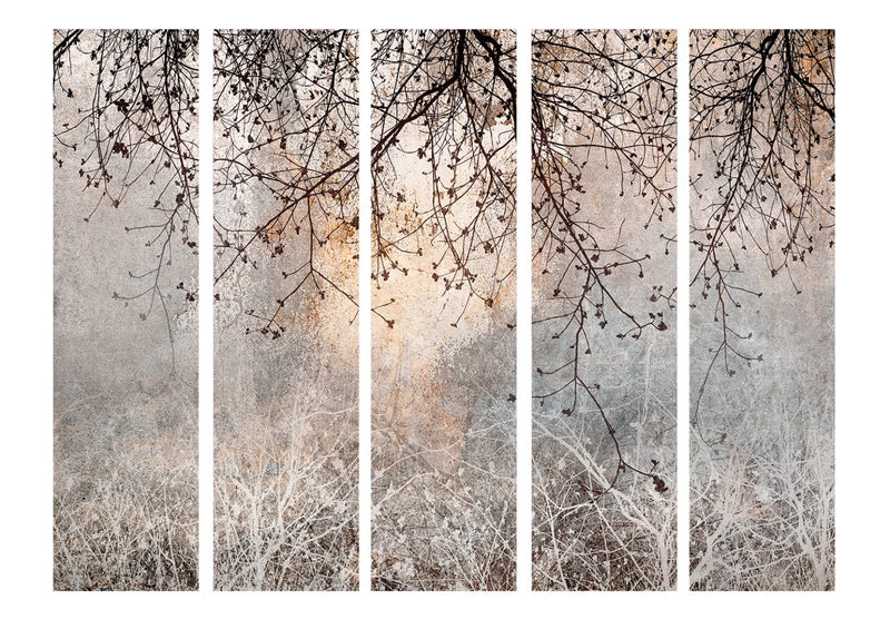 Room divider - twigs with flowers on grey background, 151412, 225x172 cm ART