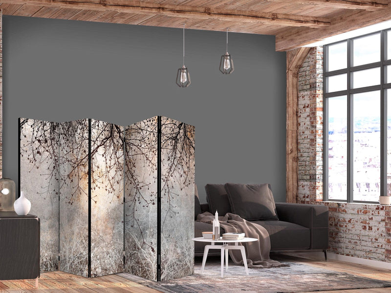 Room divider - twigs with flowers on grey background, 151412, 225x172 cm ART