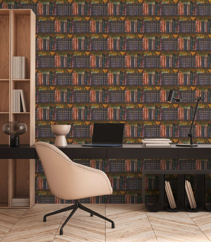 Antīkas tapetes ar grāmatplauktu motīvu | brūna - 3012504 AS Creation