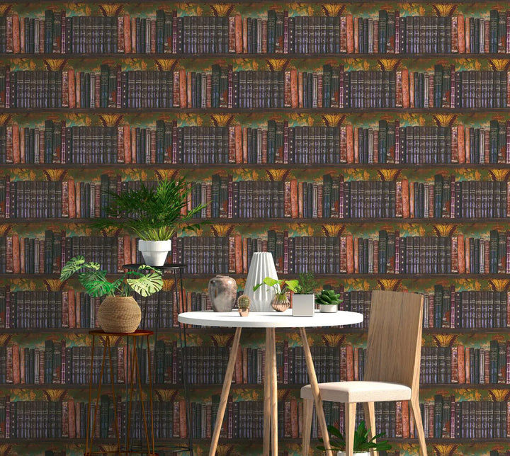 Antīkas tapetes ar grāmatplauktu motīvu | brūna - 3012504 AS Creation