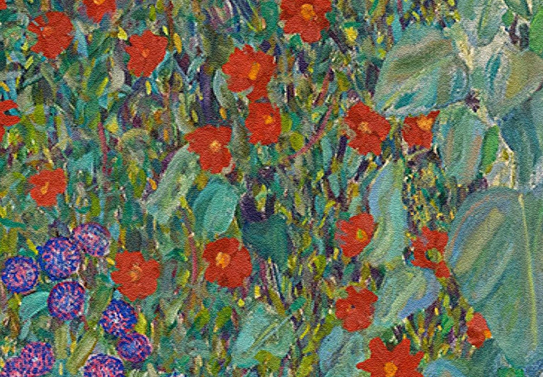 Apaļa glezna ar ziediem - Dārzs ar saulespuķēm, Gustavs Klimts, 148748 G-ART