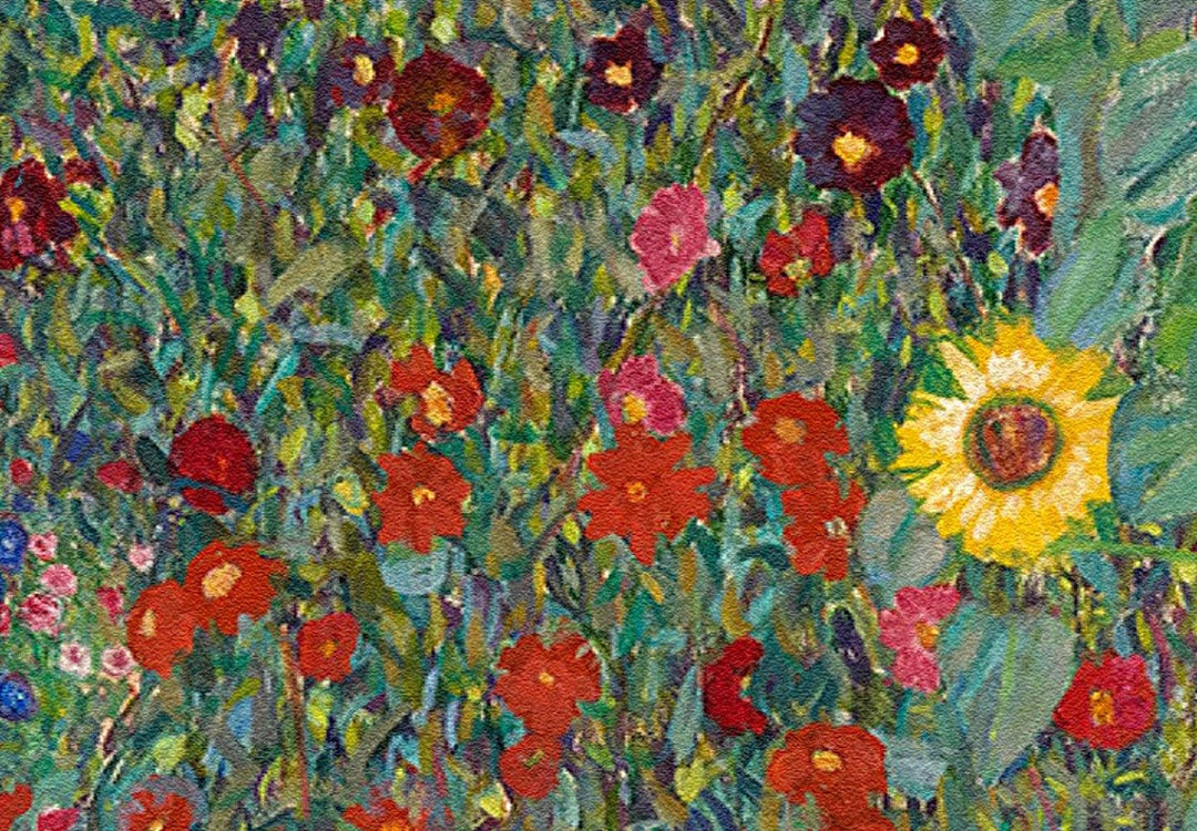 Apaļa glezna ar ziediem - Dārzs ar saulespuķēm, Gustavs Klimts, 148748 G-ART