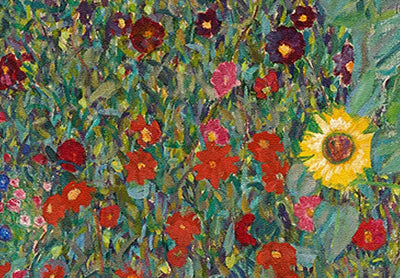 Apaļa kanva ar ziediem (Deluxe) - Dārzs ar saulespuķēm, Gustavs Klimts, 148748 G-ART