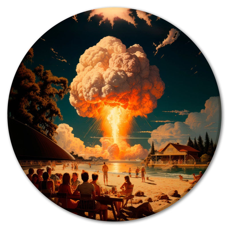 Apvalus paveikslėlis - Poilsiavietė su branduoliniais sprogimais fone, 151602 G-ART