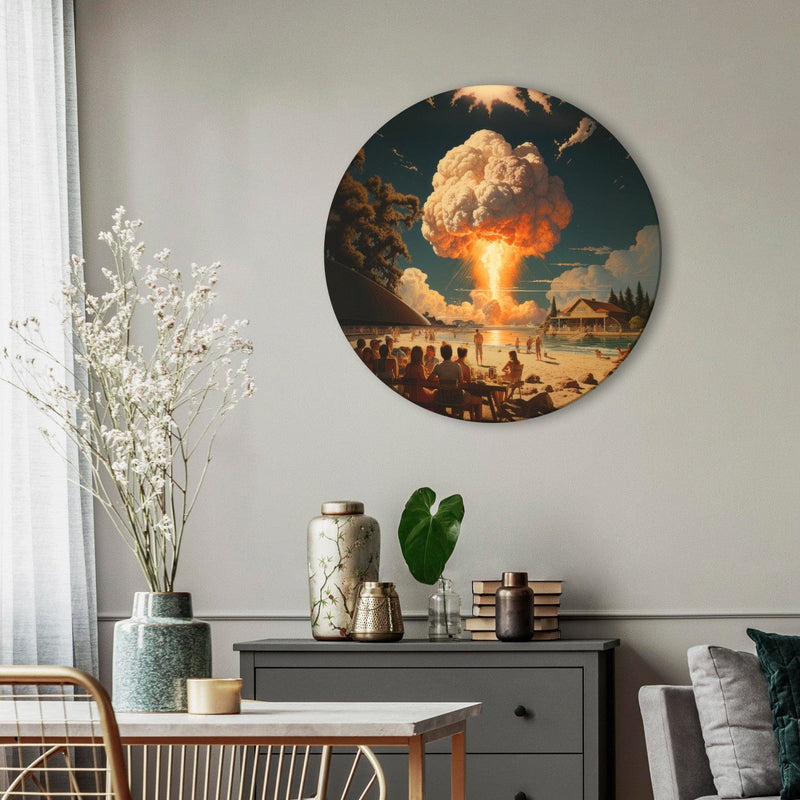 Round canva - Holiday resort with nuclear explosions in the background, 151602 G-ART