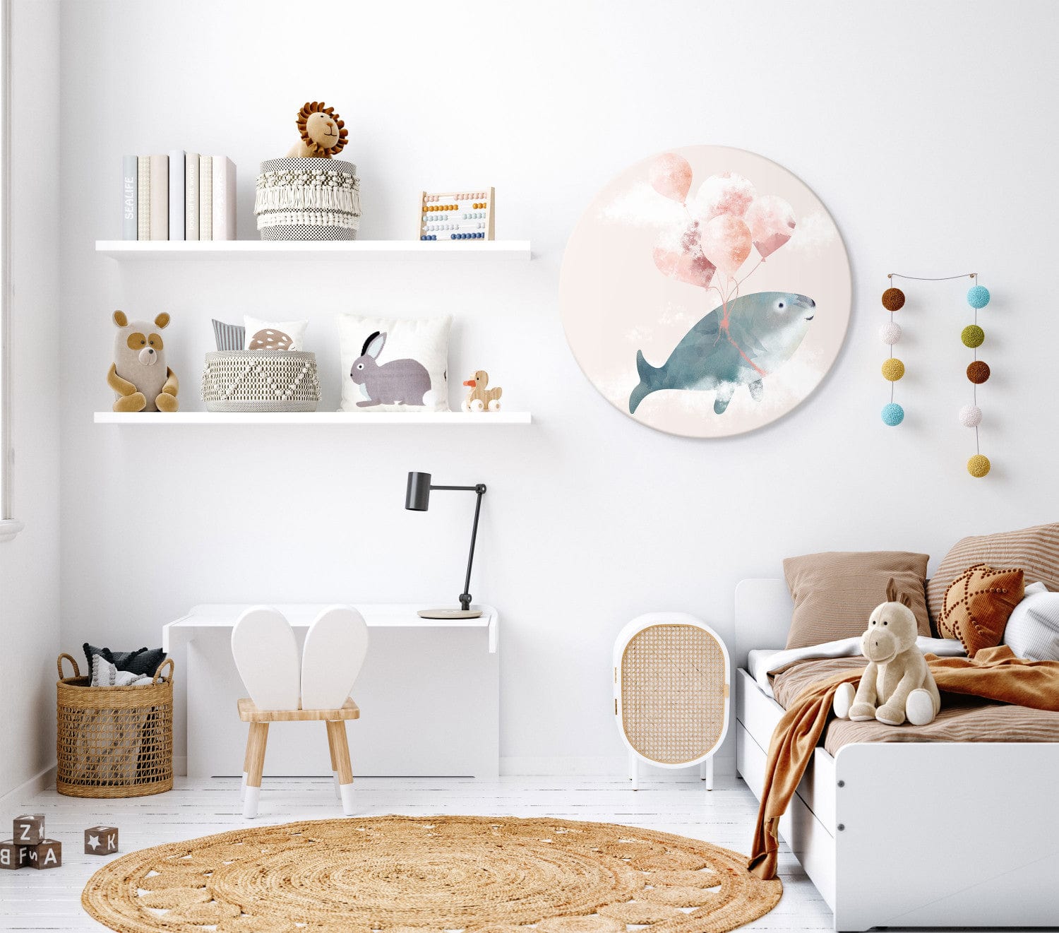 Apaļa glezna bērnistabai (Deluxe) - Lidojošais valis - 148661 G-ART