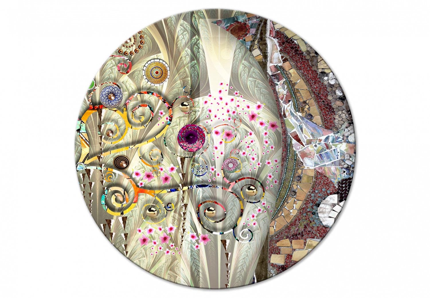 Apaļa glezna - Gustava Klimta stila abstrakcija ar ziediem - 148766 G-ART