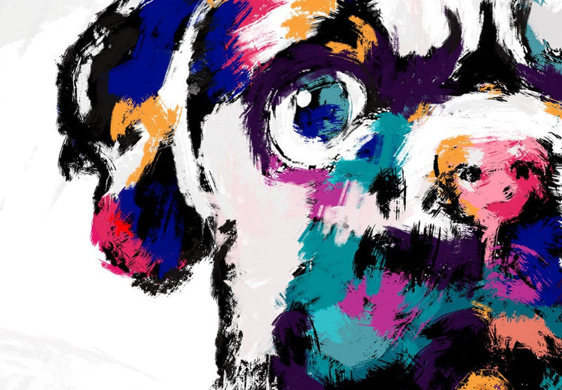 Apaļa kanva (Deluxe) - Laimīgs mopsis - krāsains suņa portrets, 148770 G-ART