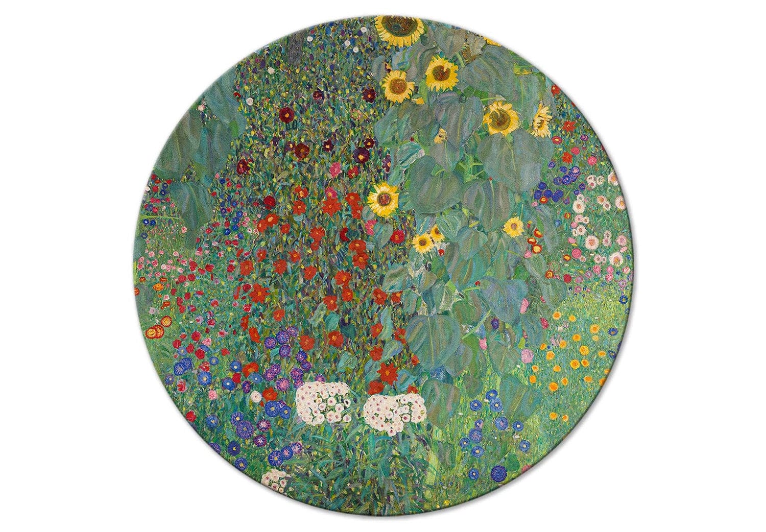 Apaļa glezna - Lauku dārzs ar saulespuķēm, Gustavs Klimts - 148748 G-ART