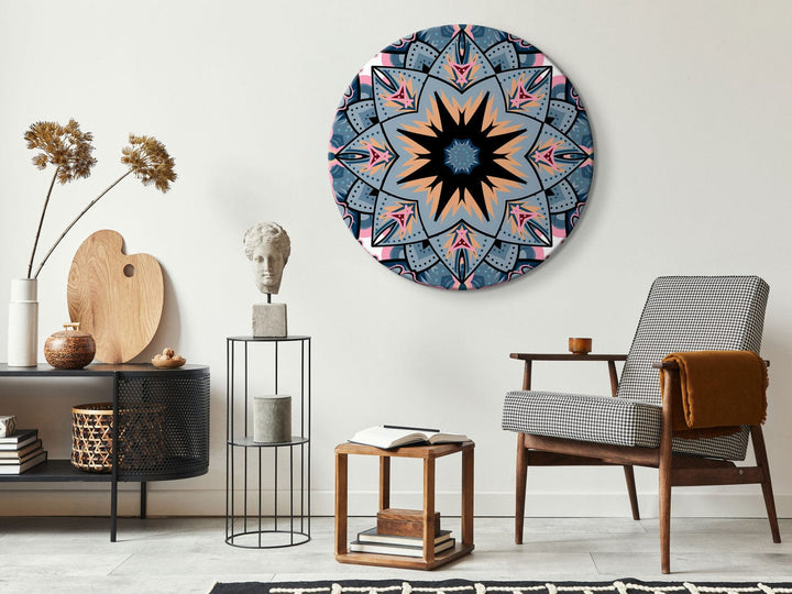Apaļa glezna - Mandala - austrumu ornaments uz zila fona, 148738 G-ART