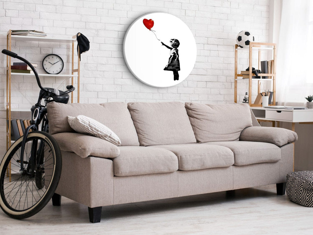 Apaļa glezna (Banksy ) - Meitene ar balonu sirds formā - 148621 G-ART