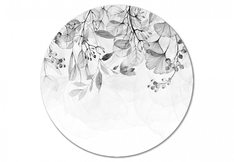 Apaļa kanva (Deluxe) - Melnbalti zariņi, ziedi un lapas, 148694 G-ART