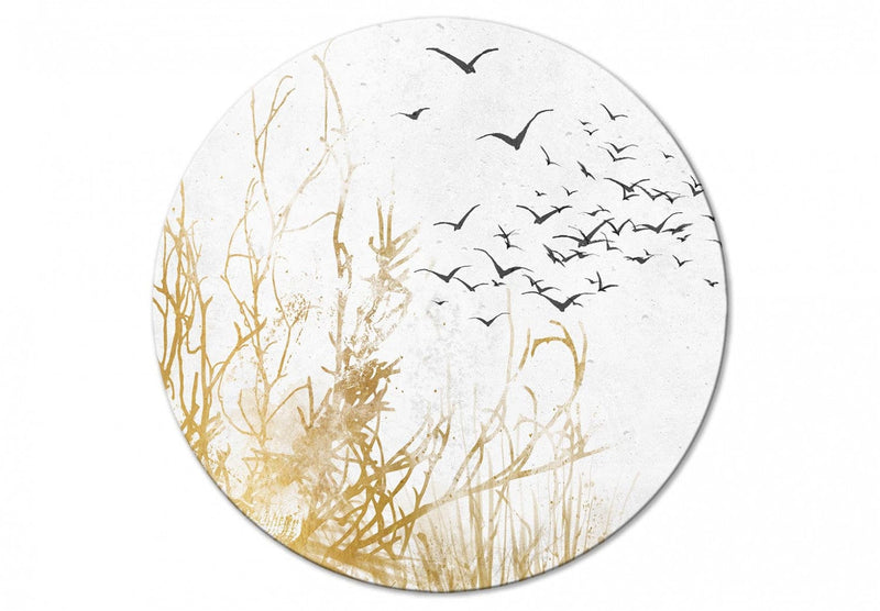 Apaļa Glezna (Deluxe) - Pelēki putni un zelta zariņi, 148697 Tapetenshop.lv