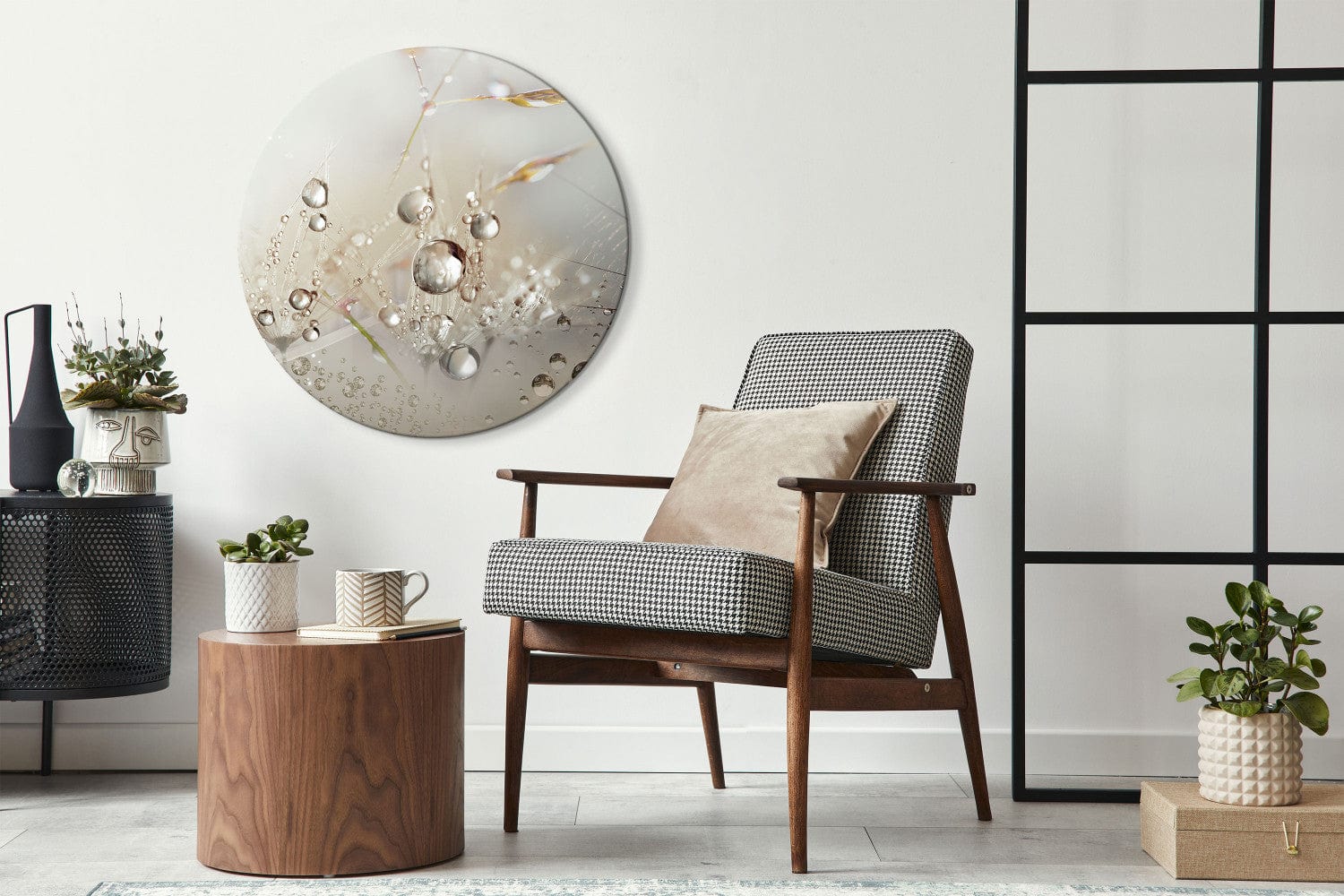 Apaļa glezna - Rasas pilieni - Zāle un pienenes lietū - 148750 G-ART