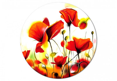 Apaļa kanva (Deluxe) - Sarkanās magones - ziedu pļava rīta saulē, 148751 G-ART