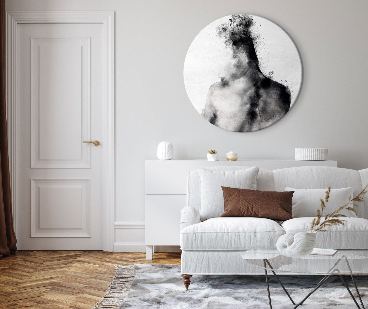 Apaļa glezna (Deluxe) - Sievietes melnbalta skice - 148741 G-ART