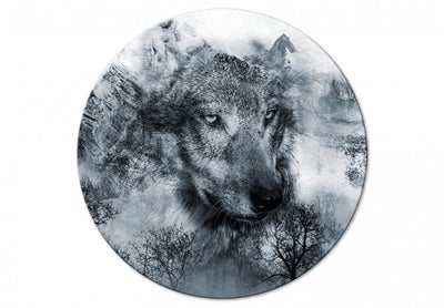 Apaļa kanva (Deluxe) - Vilks uz ziemas meža fona, 148653 G-ART