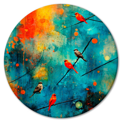 Round canva - Colourful birds on multicoloured abstract background, 151584 G-ART