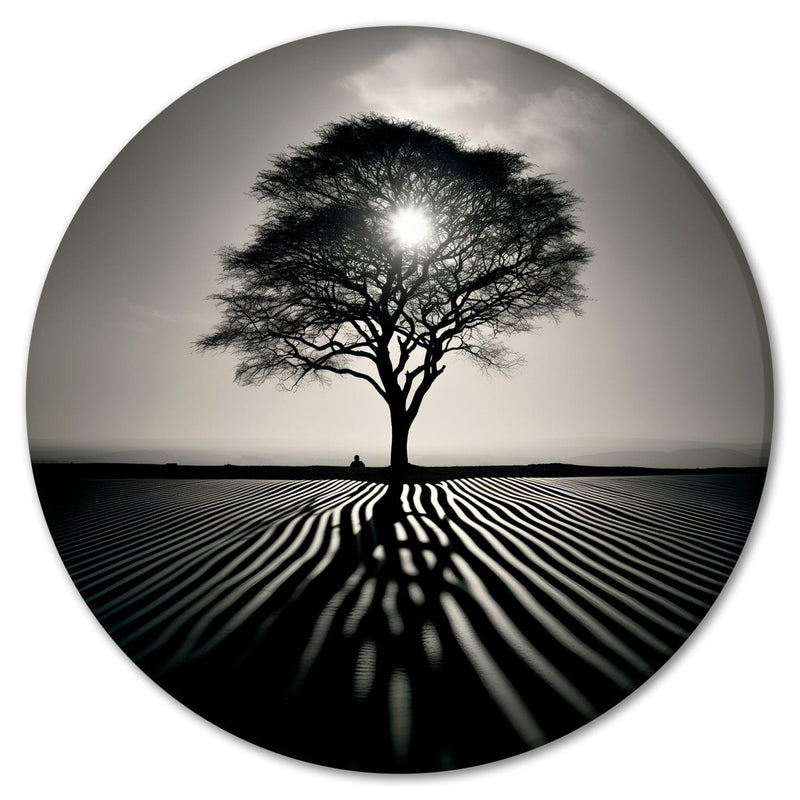 Круглая картина - Черно-белый пейзаж с закатом, 151582 G-ART