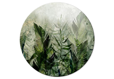 Round canva - Morning Dew - composition with leaves on green background, 151469 G-ART