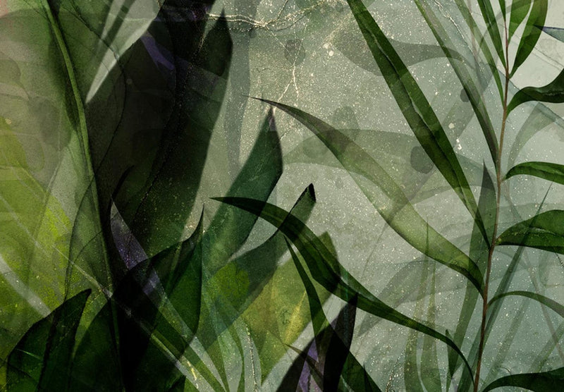 Круглая картина - Утренняя роса - композиция с листьями на зеленом фоне, 151469 G-ART