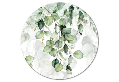 Round canva - Morning Dew - Green leaves on white background - watercolour, 151476 G-ART