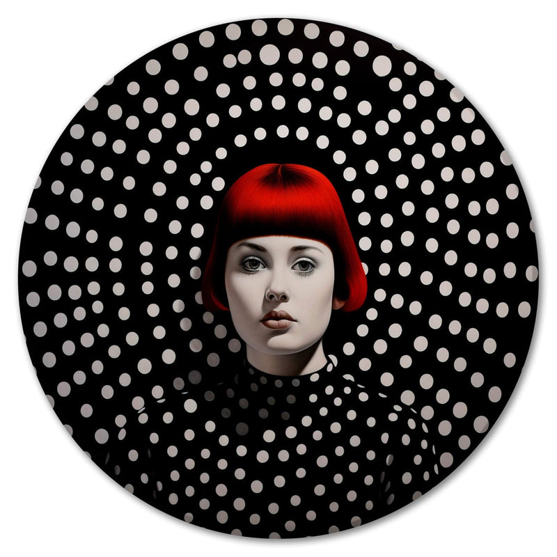 Apvalus paveikslėlis - Raudonplaukės moters portretas juodai baltame fone, 151590 G-ART