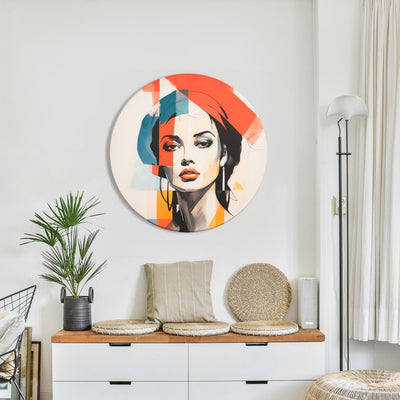 Круглая картина - Портрет женщины с абстрактными цветовыми пятнами, 151599 G-ART