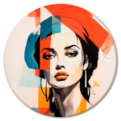 Круглая картина - Портрет женщины с абстрактными цветовыми пятнами, 151599 G-ART