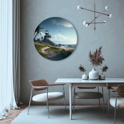 Round canva - Tropical landscape with lighthouse and beach, 151594 G-ART