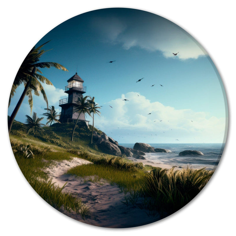 Round canva - Tropical landscape with lighthouse and beach, 151594 G-ART