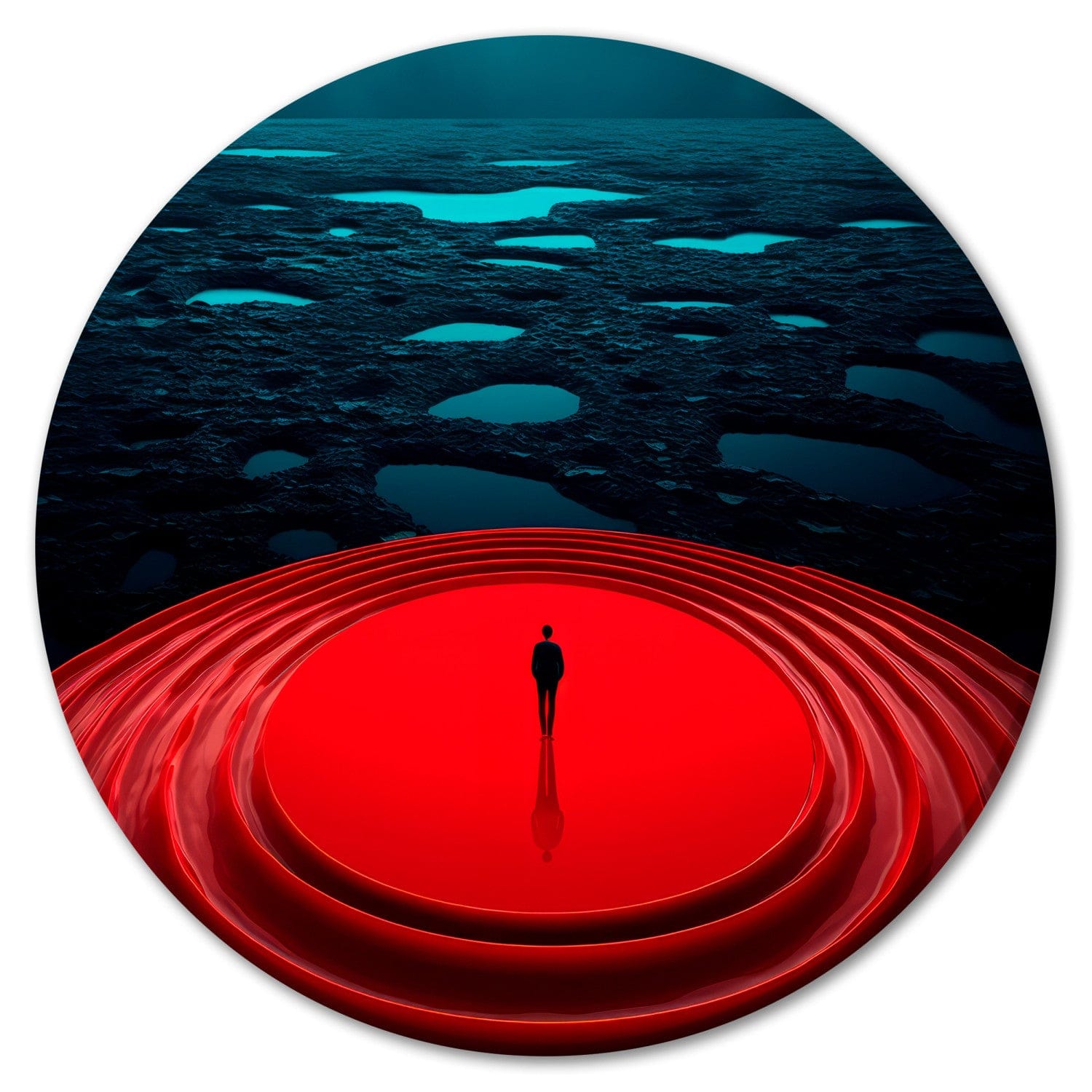 Apaļa glezna - Vientuļa figūra uz sarkanas platformas - 151591 G-ART