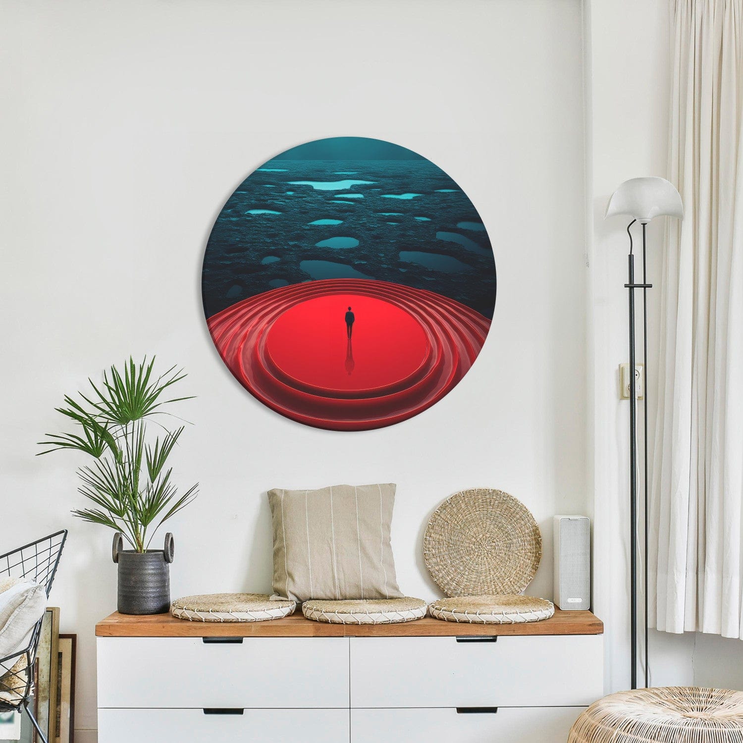 Apaļa glezna - Vientuļa figūra uz sarkanas platformas - 151591 G-ART