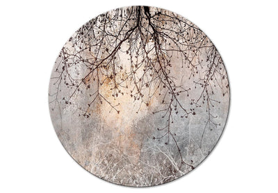 Round canva - twigs with flowers on grey background, 151515 G-ART