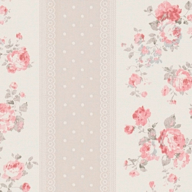 Epapettes with stripes, flowers and dots: pink, beige - 1373046 AS Creation