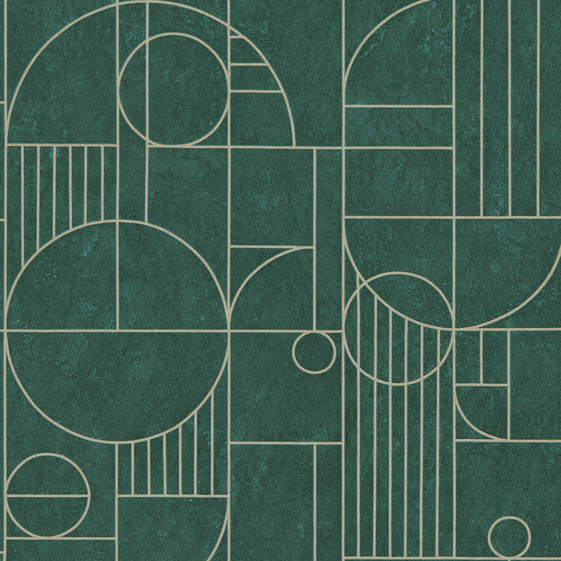 Art Deco stila tapetes ar ģeometrisko rakstu zaļā krāsā, 1363661 AS Creation