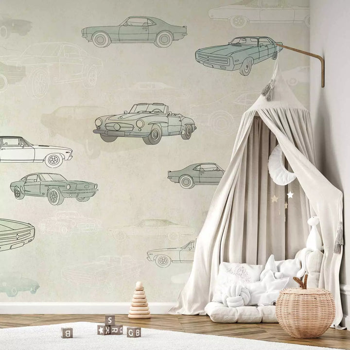 Fototapetes - Automašīnu skices pieklusinātās krāsās, 149201