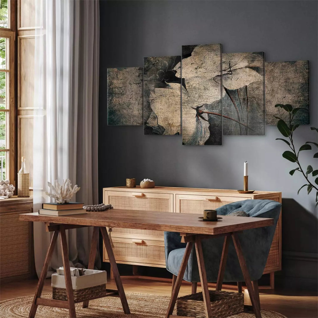 Paveikslai ant drobės su vintažinio stiliaus gėlėmis - Melancholijos gėlės, (x5), 92672