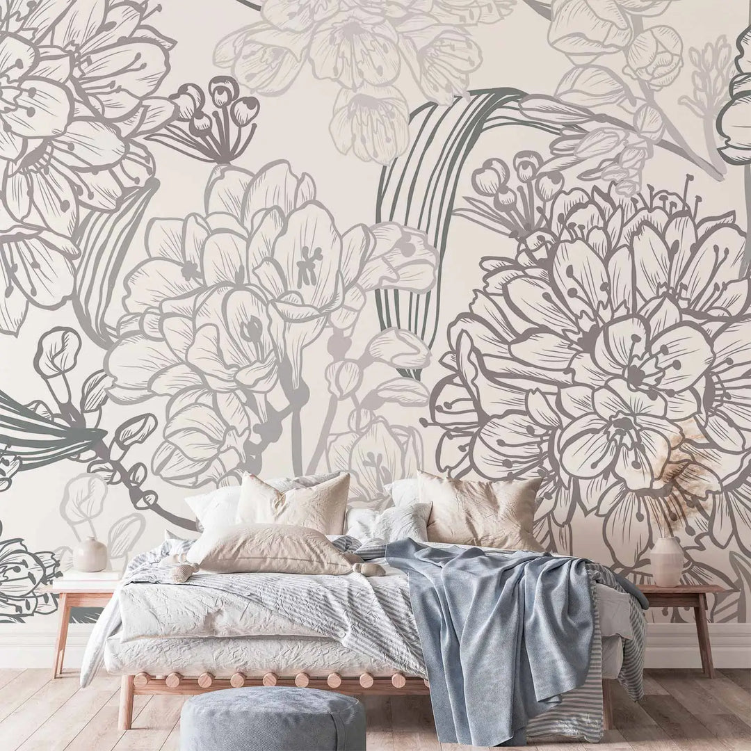 Wall Murals - Delicate flowers on a light background, 160647