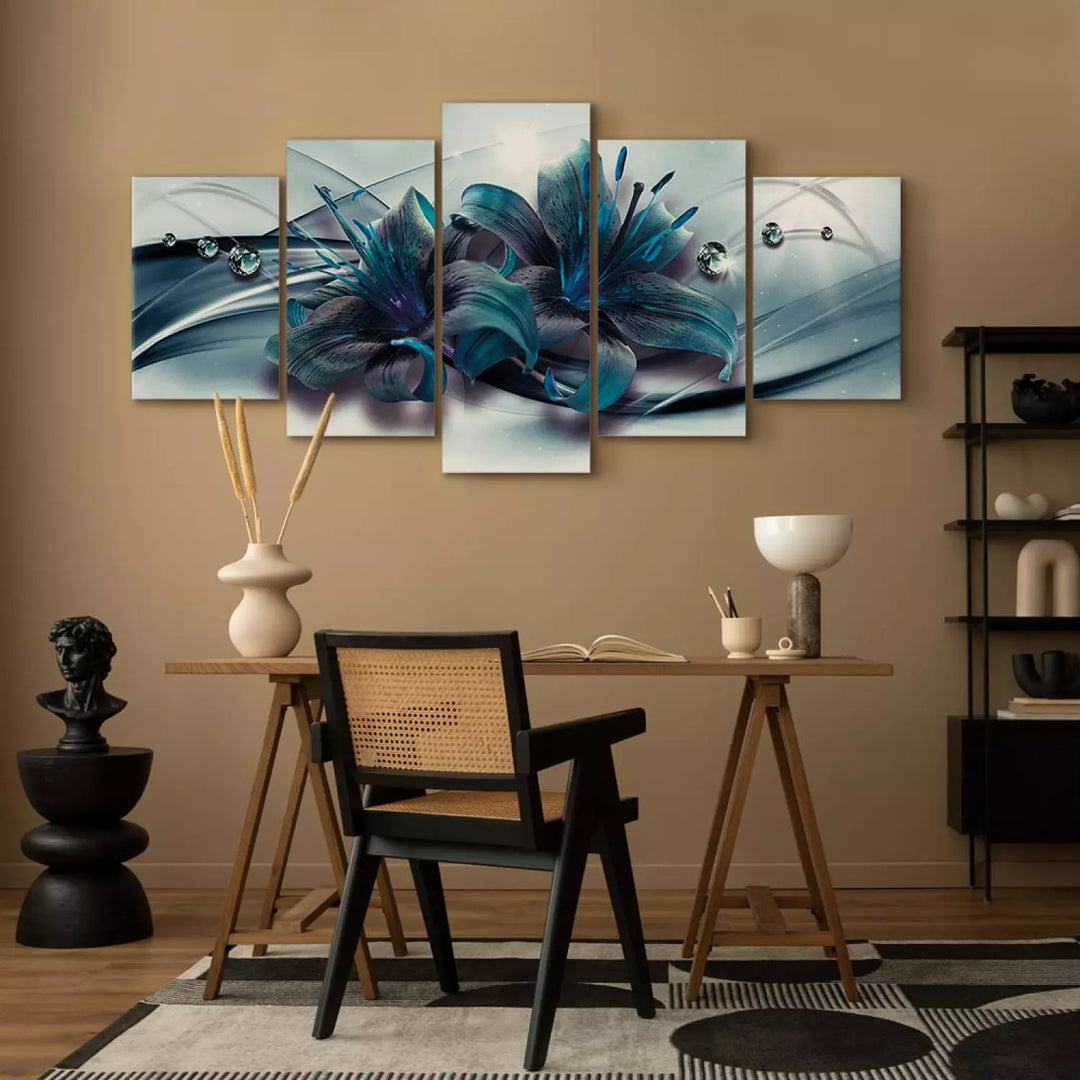 Kukkateemaiset canvas-taulut – Sininen kukka, (x5), 93752