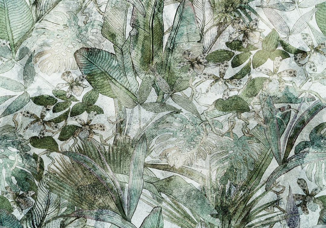 Fototapetes ar zaļam lapām - Vieglā rasā, 135350